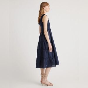 🌟 Quince 100% European Linen Smocked Midi Dress, Deep Navy (M)